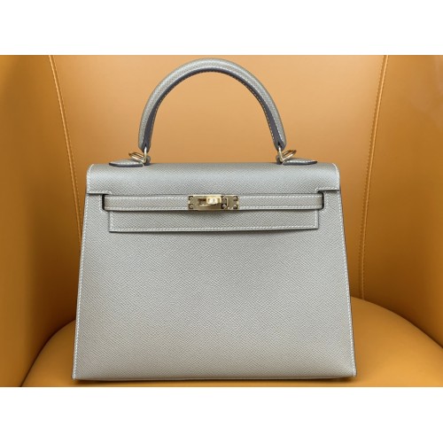 Hermès Kelly 25 Elephant Grey with Gold Clasp-100% Handmade, needs 3-7 days