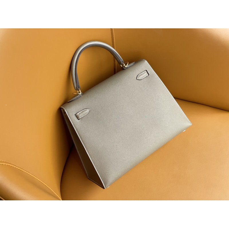 Hermès Kelly 25 Elephant Grey with Gold Clasp-100% Handmade, needs 3-7 days