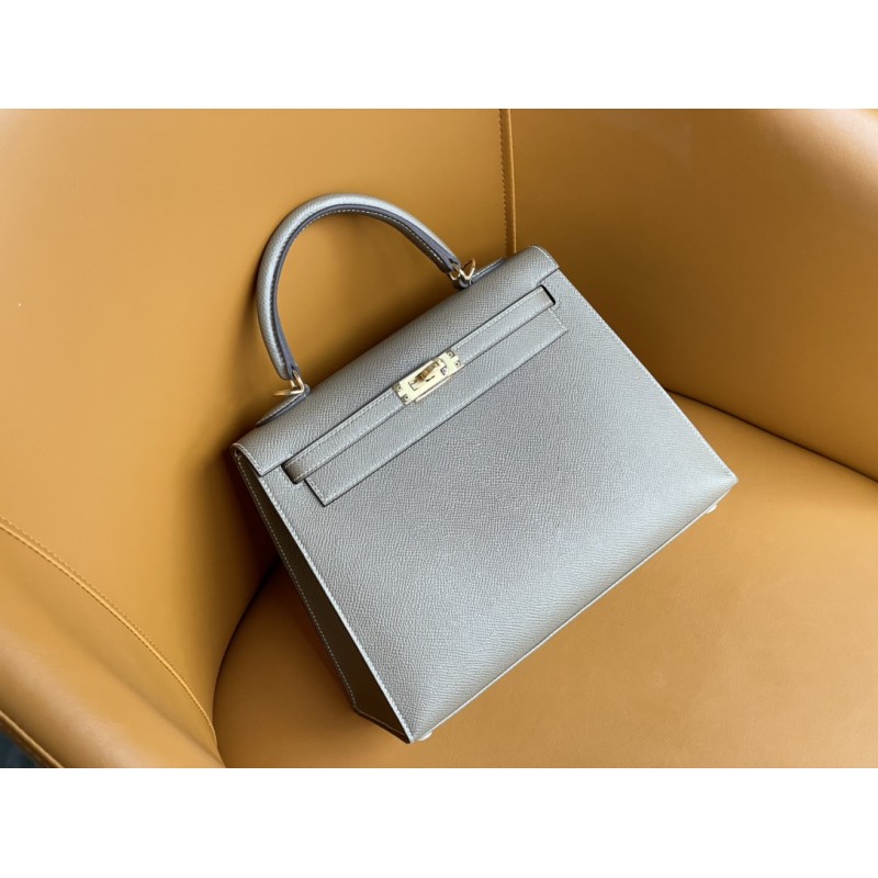 Hermès Kelly 25 Elephant Grey with Gold Clasp-100% Handmade, needs 3-7 days