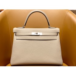 Hermès Kelly32 Dove Grey Togo Silver Clasp-100% Handmade, needs 3-7 days