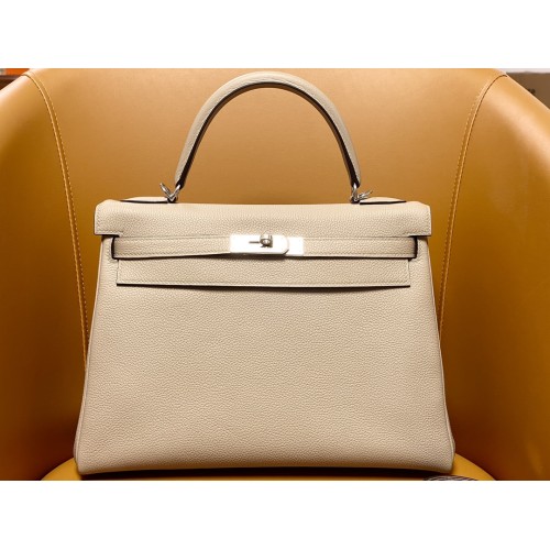 Hermès Kelly32 Dove Grey Togo Silver Clasp-100% Handmade, needs 3-7 days