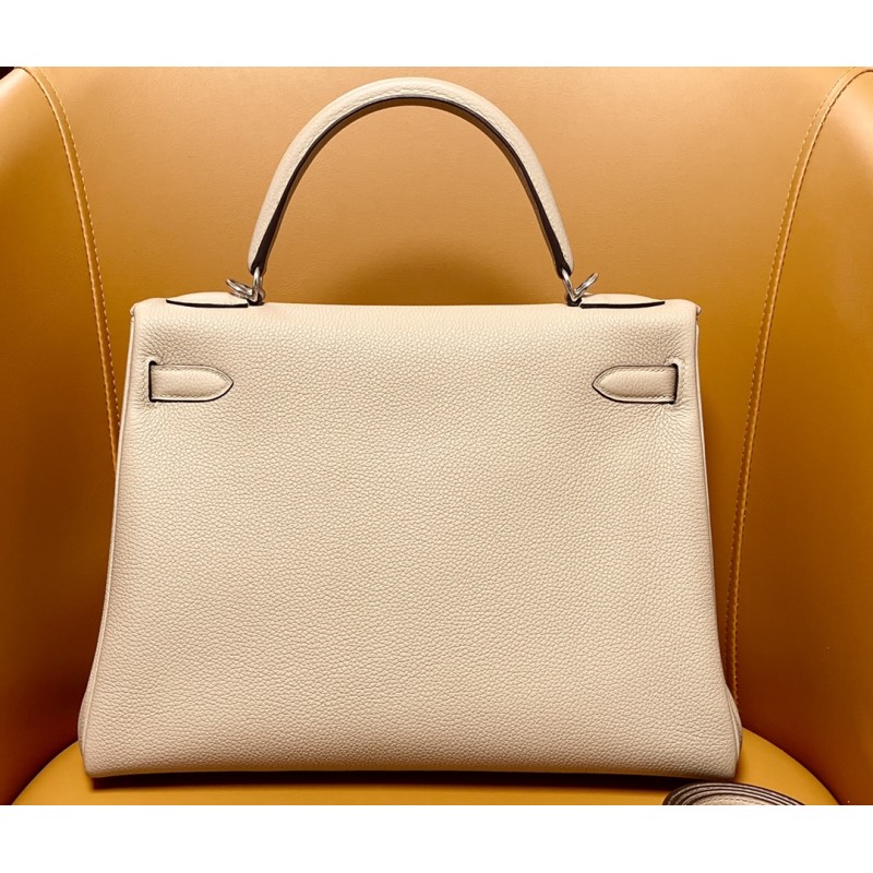 Hermès Kelly32 Dove Grey Togo Silver Clasp-100% Handmade, needs 3-7 days