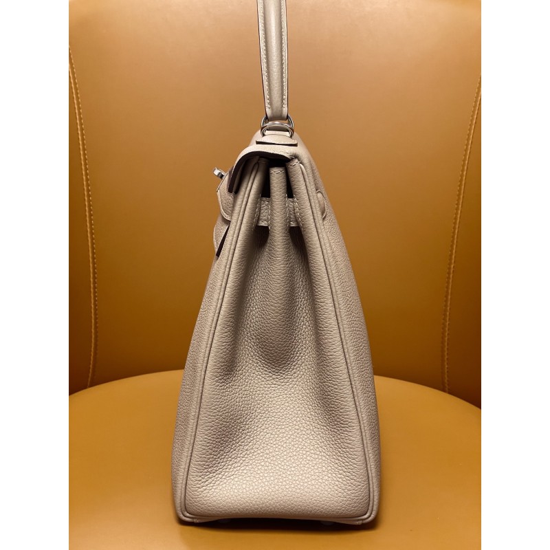 Hermès Kelly32 Dove Grey Togo Silver Clasp-100% Handmade, needs 3-7 days
