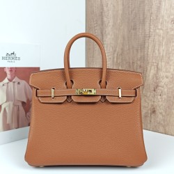 Birkin 25 in gold brown with gold hardware, Togo leather Fully hand-stitched with gold-plated hardware engraved in steel font-100% Handmade, needs 3-7 days