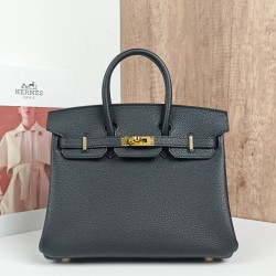  Birkin 25 Black with Gold Clasp Togo Leather-100% Handmade, needs 3-7 days