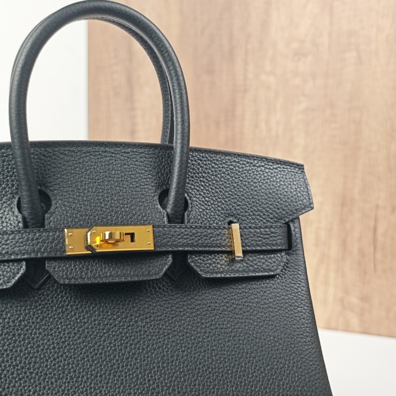  Birkin 25 Black with Gold Clasp Togo Leather-100% Handmade, needs 3-7 days