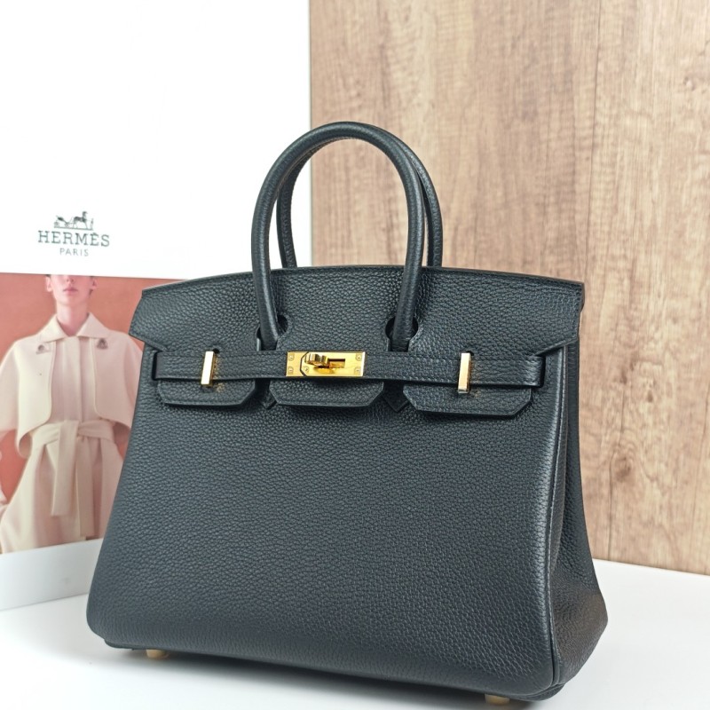  Birkin 25 Black with Gold Clasp Togo Leather-100% Handmade, needs 3-7 days