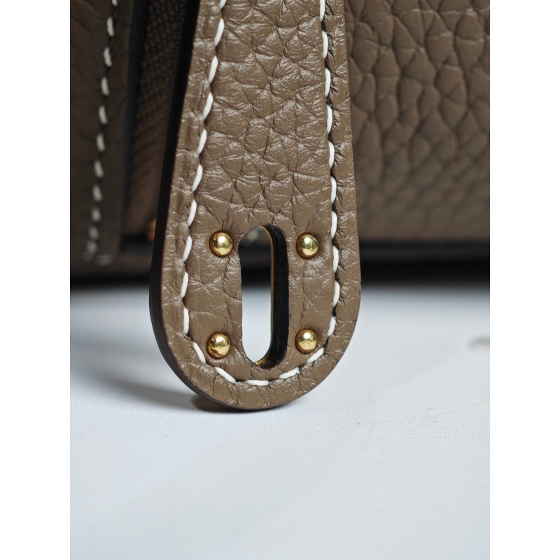 Lindy26 Elephant Gray with Gold Clasp Handmade-Premium Cowhide-Lined with Lambskin-100% Handmade, needs 3-7 days