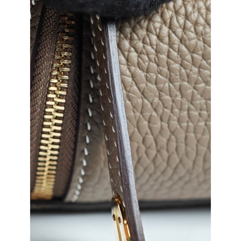 Lindy26 Elephant Gray with Gold Clasp Handmade-Premium Cowhide-Lined with Lambskin-100% Handmade, needs 3-7 days