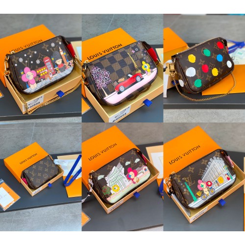 Louis Vuitton Silk-Printed MINI POCHETTE ACCESSORIES Small Handbag.