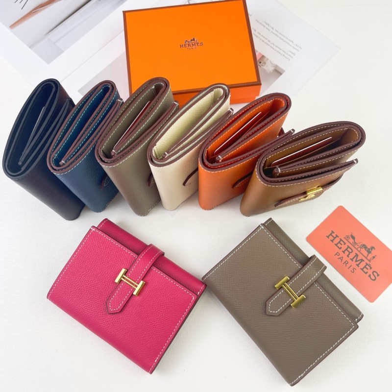 Hermès 5119 wallet with palm print, gold-tone hardware, silver-tone hardware