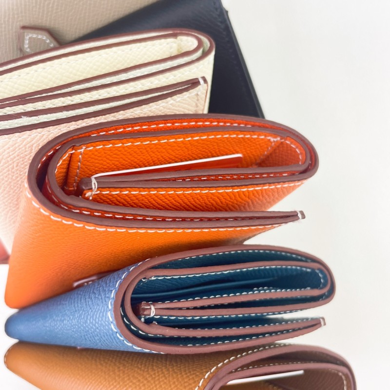 Hermès 5119 wallet with palm print, gold-tone hardware, silver-tone hardware