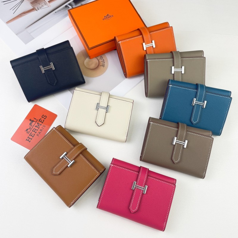 Hermès 5119 wallet with palm print, gold-tone hardware, silver-tone hardware