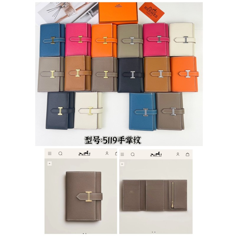 Hermès 5119 wallet with palm print, gold-tone hardware, silver-tone hardware